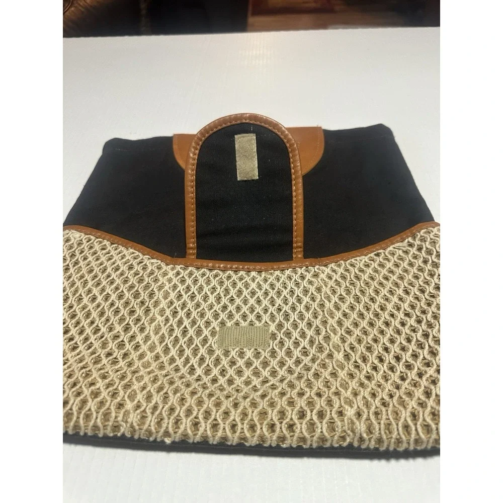 Summer Woven Canvas Tote Bag for Women Handbag with Hand Strap With Leather Trim
